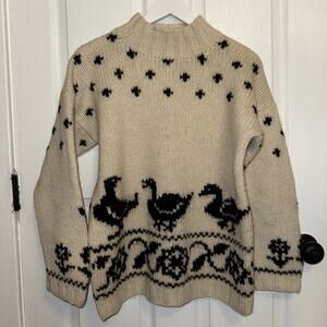 VTG Cymbrion 100% Wool Chunky Sweater Ducks Cream Black Cottagecore Cottage M